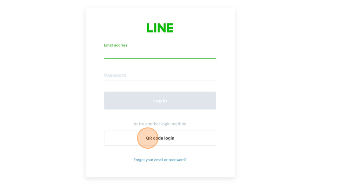 Screenshot of: ระบบจะเปิดหน้า ของระบบ Line ขึ้นมา เราสามารถเลือกวิธีการเข้าสู่ระบบได้ 2 แบบ คือ 1. แบบ Email และรหัสผ่าน 2. แบบ QR Code ตัวอย่างนี้เราจะเลือกแบบ "QR code login" นะครับเป็นวิธีที่ง่ายและสะดวกดีครับ